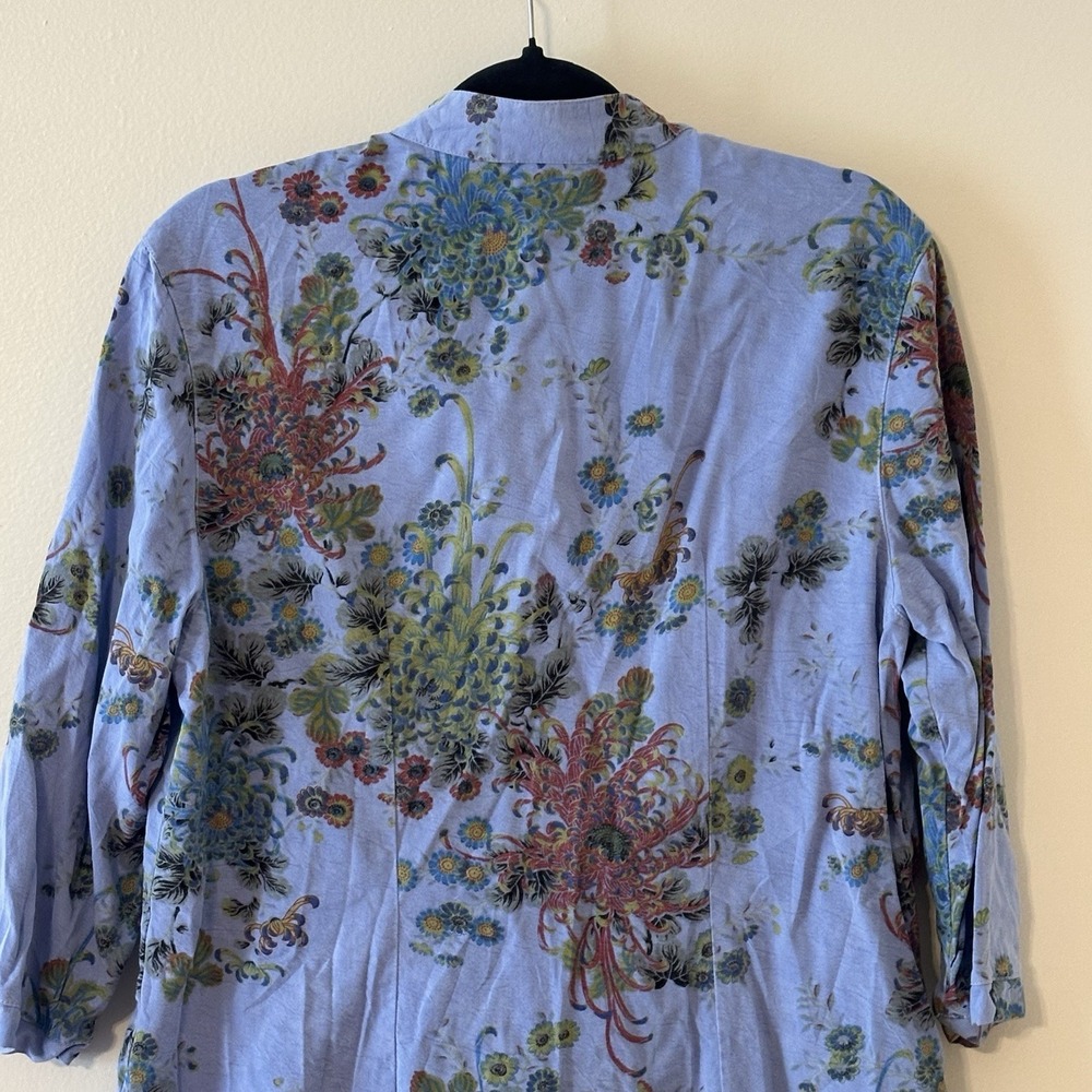 Tianello Blue Floral 3/4 Sleeve Mandarin Collar Button Princess Cut Womens Large - Picture 8 of 16